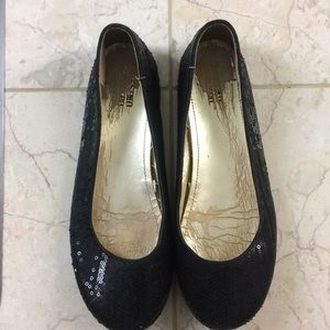 Sequined black flats